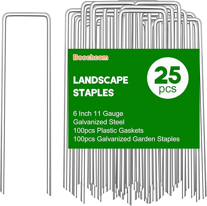 Garden Staples Set, 6Inch 11 Gauge 25pcs Galvanized Ground Nails, Anti-Rust,U-Shaped Lawn Spikes, 3mm Landscaping Fabric Pins for Weed Barrier, Groud Cover, Artificial Grass