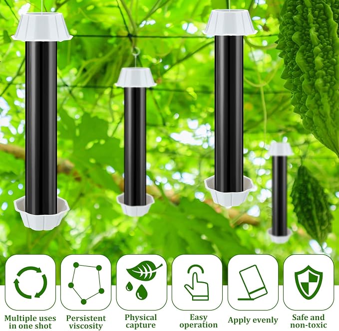 Qualirey 8 Pcs Sticky Fly Trap Fly Stick Indoor Outdoor Long Lasting Hanging Flies Bug Catcher Paper Tape Strips with Hook for Wasps Gnats Bug Insects Fruit Flies Mosquitoes (Classic-2,Black)