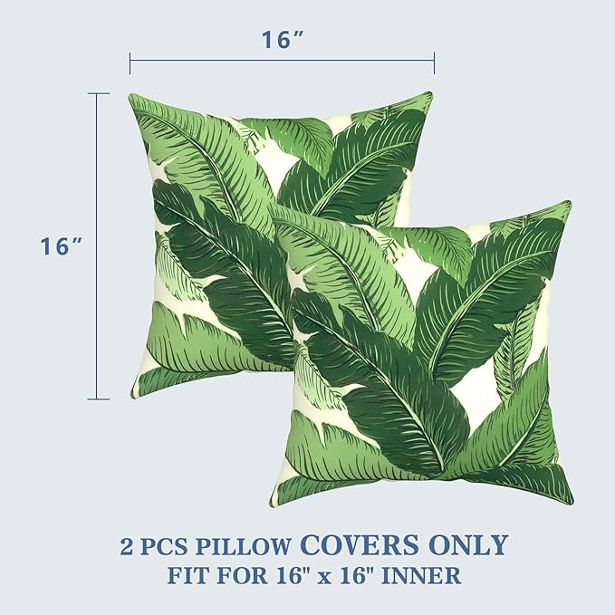 LVTXIII 2 Pack Outdoor Throw Pillow Covers for Patio Furniture, 16x16 Inch Square Pillow Case, Water-Repellent Cushion Covers for Garden, Porch, Sofa, Swaying Palms Green