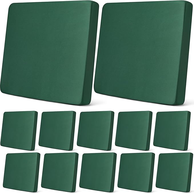 Newwiee 12 Pcs Patio Outdoor Cushion Covers Replacement Waterproof Stretch Sofa Couch Cushion Covers Washable Individual Couch Slipcovers Set Furniture Protector for Pets(20-27 Inch,Dark Green)
