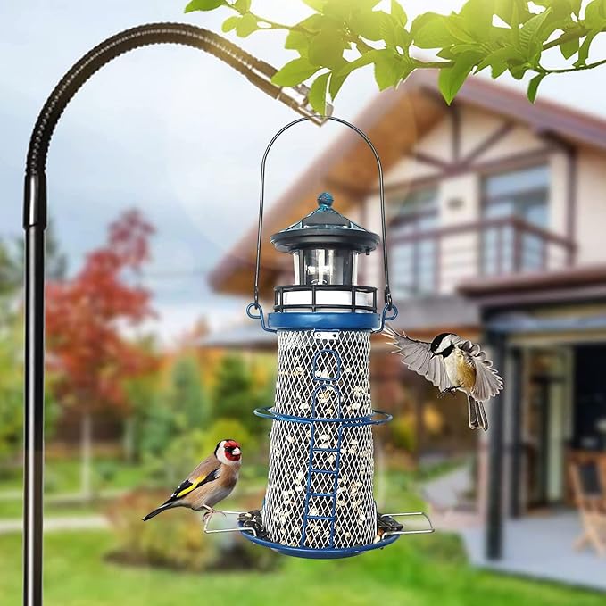 Solar Lighthouse Bird Feeder with Rotating Beacon - 14" Hanging Best Birdfeeder Gifts for Bird Lovers(Space Blue)