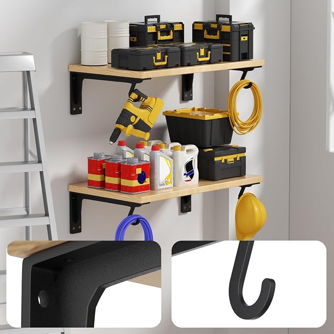 Garage Wall Shelving Heavy Duty with Hook Wall -Mounted Floating Shelf Holds Up to 500Lbs Garage Storage Rack for Organization & Storage Bins