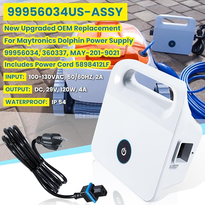99956034 Power Supply for Dolphin Active 10,Solo,Cayman,Echo,Encore,Escape,E10,E20,Premium 10/20,S50,S100,Saturn,T15,Prowler 910 Robotic Pool Cleaner 99956034US-ASSY with 5898412LF Power Cord