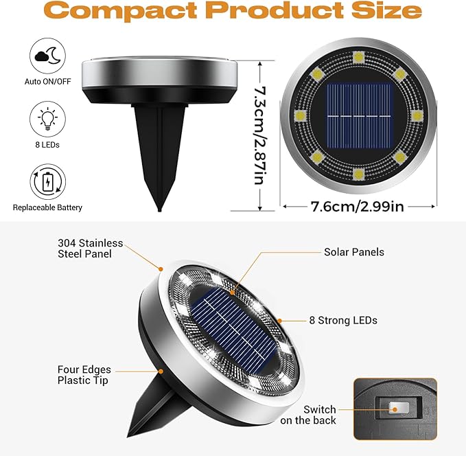 vighep Solar Ground Lights,18 Pack Flat Solar Lights Outdoor Waterproof, Bright LED Solar Disc Lights, 6000K Cool White Landscape Lighting for Outside Yard Garden Pathway Driveway Lawn