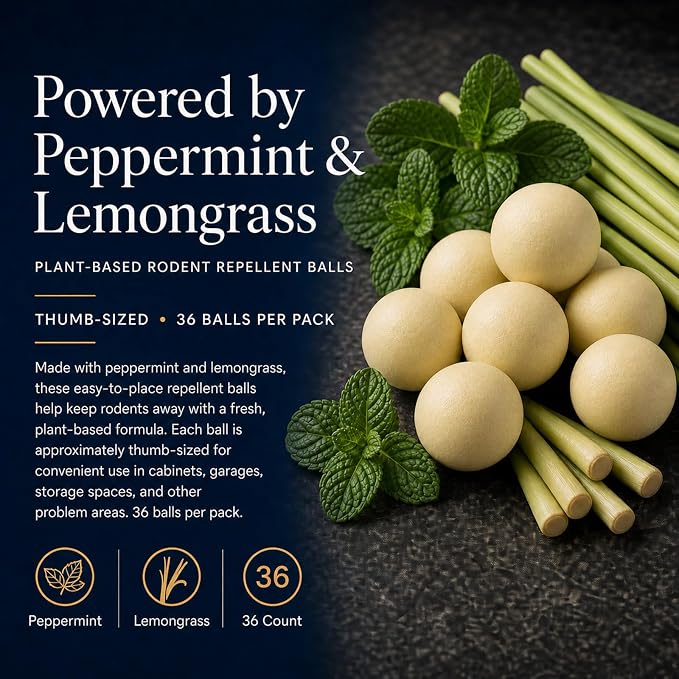 Mouse Repellent Balls 32 Pack, Peppermint Rodent Repellent for Mice and Rats, Natural Mouse Deterrent Indoor Outdoor, Long Lasting Pest Control for Home, Garage, Basement, Attic, Car