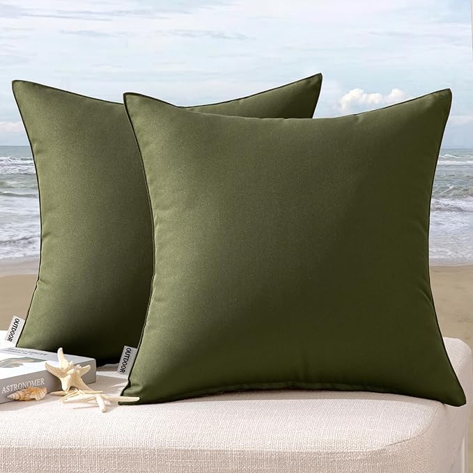 MIULEE Pack of 2 Decorative Outdoor Waterproof Pillow Covers Square Garden Cushion Sham Throw Pillowcase Shell for Spring Patio Tent Couch 16x16 Inch Olive