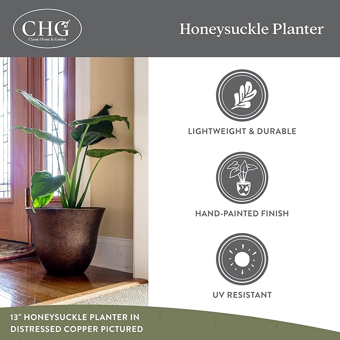 Classic Home and Garden Honeysuckle Resin Planters - Lightweight Indoor & Outdoor Plant Pots - UV-Resistant Plastic Flower Pots - Pot Planters for Flowers & Herbs (13" Vanilla White)