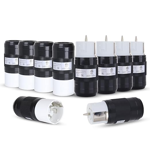 50 Amp Generator Plug (5 Female & 5 Male), 50 Amp Generator Connector, 125 Volt/250 Volt, 50A Twist Lock RV Plug - CS6365, Twist Lock Adapter, 12500 Watts 3 Pole 4 Wire | 5 Pack (10 Plugs)