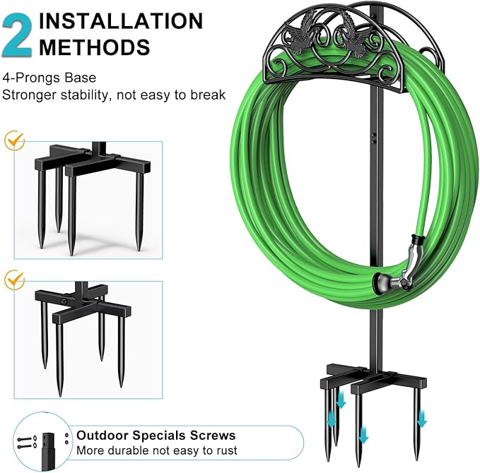 Keten Garden Hose Holder, Detachable Metal Water Hose Holder Stand, Heavy Duty Freestanding Garden Hose Reel Rack and Hose Storage Organizer for Outside Yard