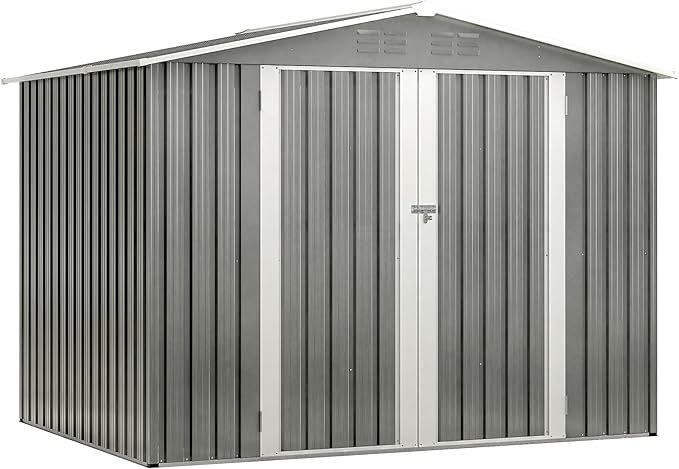 KEIKI Storage Shed 8x6 FT, Large Metal Tool Shed for Outdoor Storage, Galvanized Steel Garden Shed with Lockable Doors for Patio, Backyard, Lawn, Grey