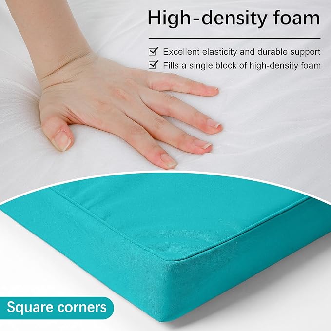 DoubleFill 1 Pcs Outdoor Ottoman Cushion 23"x19"x3" Waterproof Fade Resistant Outdoor Footstools Cushion Removable Patio Ottoman Cushions with Adjustable Fixing Strap for Stool (Lake Blue)