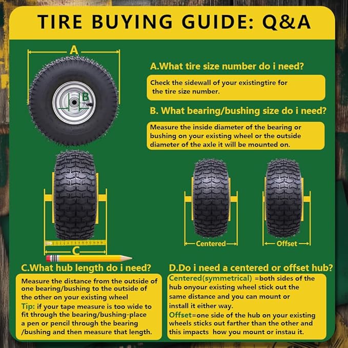 15x6.00-6 Tubeless Tire and Wheel Assembly(2 Pack) ，Replacement Riding Lawn Mower Front Tires,Compatible withRiding Mowers and Lawn Tractor, 3" Centered Hub and 3/4" Bushings（Gray)