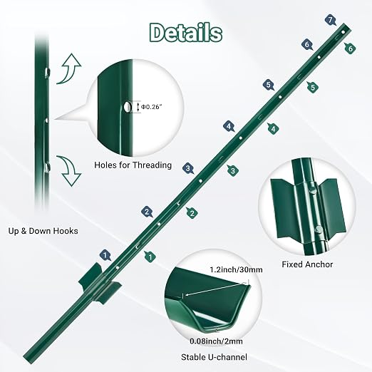 Metal Fence Posts 4 FT, 16 Packs Green No Dig T Posts, Heavy Duty U Posts for Fences Wire Mesh, Perfect for Temporary Fencing, Electric Fence Wire, Corner Anchor