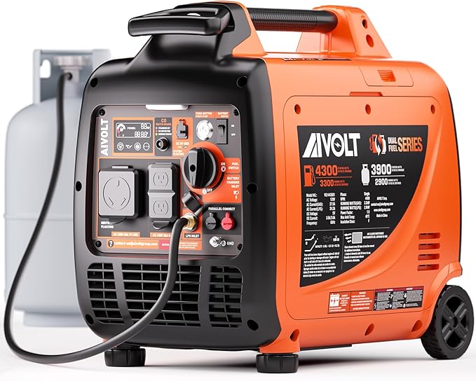 Dual Fuel Inverter Generator 4300W with Wheel Kit, Portable Generator 3-Way Remote/Electric/Recoil Start, Auto-Switch, Ultra-Quiet for RV Camping & Home Backup