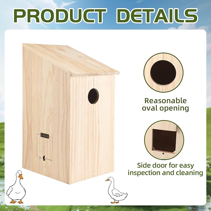Vercraft Wood Duck Nesting Box Pine Outdoor Duck House 11x12x24 Inches with Clean-Out Door for Pond Wetland Wood Ducks Hooded Mergansers