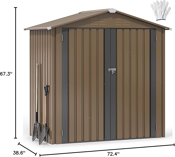 DWVO 6x4ft Metal Outdoor Storage Shed, Waterproof Tool Shed Heavy-Duty Storage Unit with Lockable Door and Vents, Ideal for Bicycles, Tools, Lawnmowers, Backyards, Patios, Lawns - Brown