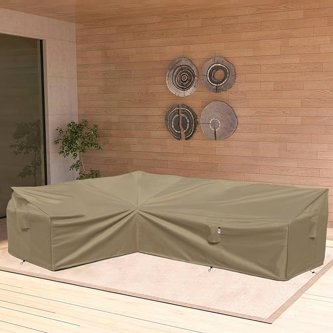 Heavy Duty Outdoor Sectional Sofa Cover, 83"X115" Waterproof 600D Patio Sectional Couch Cover, Lawn Patio Furniture Cover (Desert Khaki, L-Shaped-Left Facing-83 x115)
