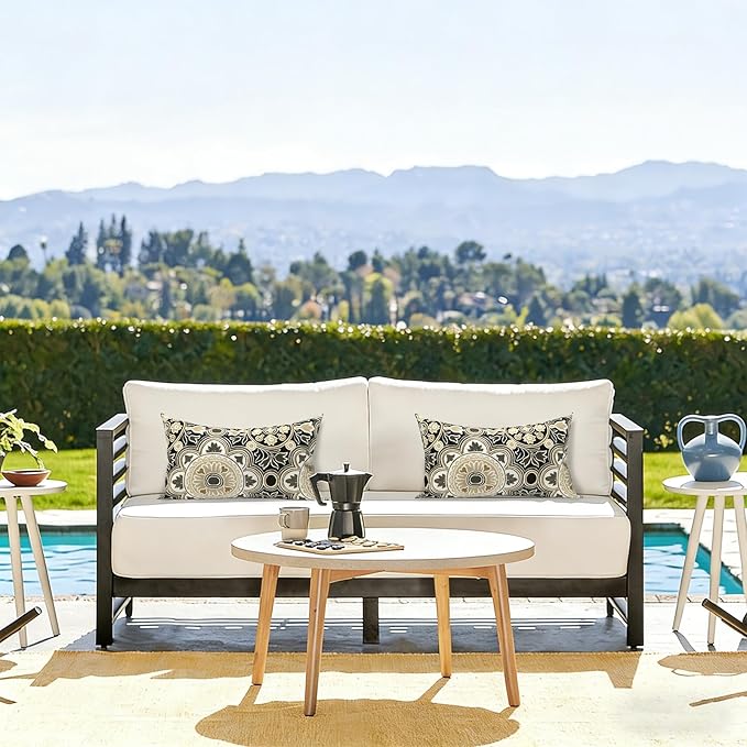 LVTXIII Outdoor/Indoor Lumbar Pillows, Decorative Patio Lumbar Cushions, Fluffy Water Repellent Garden Cushions for Home Patio Coach Sofa Use, 12×20 Inch, Pack of 2, Vintage Medallion