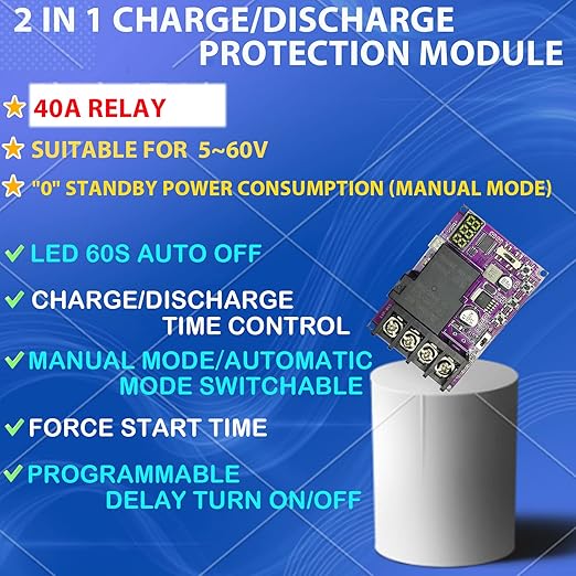 Low Voltage Disconnect and Charging Discharging Protection 2 IN 1 40A DC 5V-60V Low Voltage Cutoff with LCD Display Low Voltage Protector Disconnect Switch Module Charging Discharging Protection Board