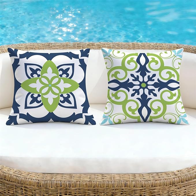 NIGHTWISH Outdoor Waterproof Pillow Covers 20x20 Set of 4 Green Boho Decorative Outdoor Throw Pillows Floral Cushion Cases for Patio Furniture Bench Couch Sunbrella