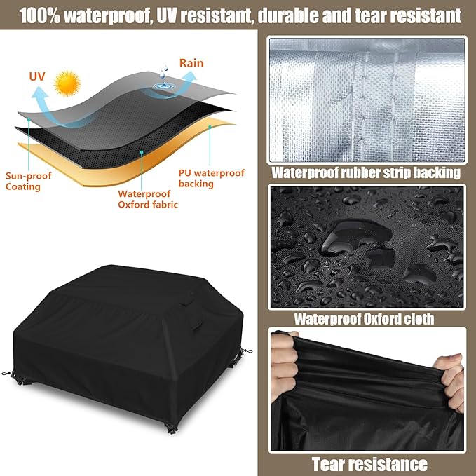 Kids Picnic Table Cover for 8 Person Toddler Outdoor Table and Chair Set, Toddler Picnic Table Cover Waterproof/Dustproof/UV Resistant/All Season Protection Covers (Black)
