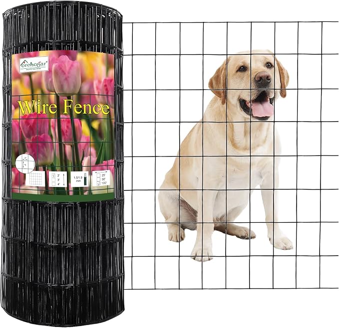 FOREHOGAR Black PVC Coated Welded Wire Fence 24 Inch x 100 Foot, 2 Inch x 3 Inch 16GA, Garden Border Fencing Roll Vinyl Coating Metal Wire Mesh for Yard Vegetable Plant Protection Poultry Netting
