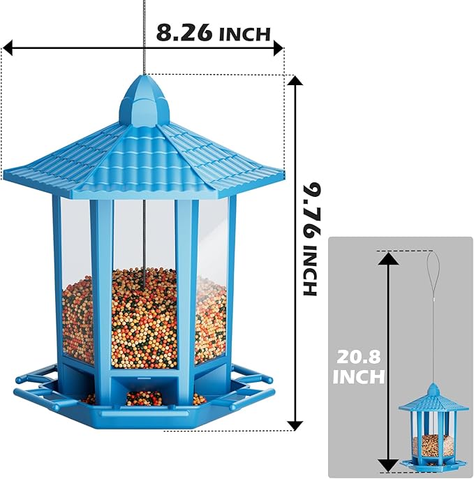Birdream 2 Pack Bird Feeders for Outdoor Hanging, Retro Pagoda Design Fun Installation Bird Feeders, Attracting Wild Birds Chickadees Goldfinches Cardinals Finches and Sparrows - Blue