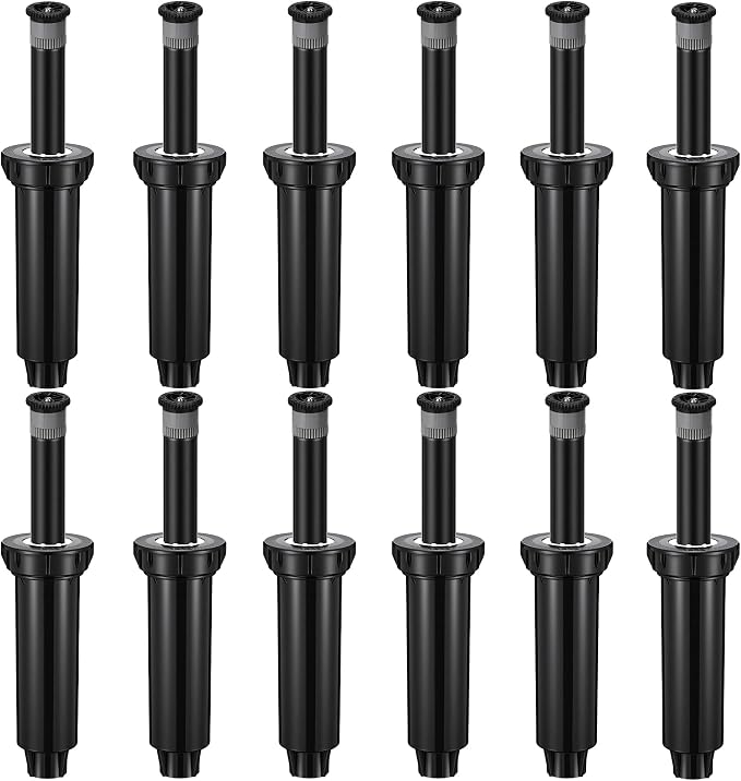 12 Pack Adjustable Sprinkler Heads for Lawn, Compatible with Rain Bird 1800 Replacement Sprinkler Head, 4-Inch Pop-Up, 9-20 ft Radius, 0-360° Adjustable Arc, Efficient Garden Yard Irrigation