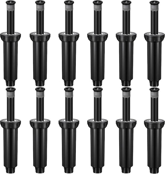 12 Pack Adjustable Sprinkler Heads for Lawn, Compatible with Rain Bird 1800 Replacement Sprinkler Head, 4-Inch Pop-Up, 9-20 ft Radius, 0-360° Adjustable Arc, Efficient Garden Yard Irrigation