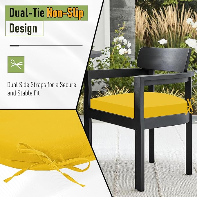 Basic Beyond Outdoor Chair Cushions Set of 4, Outdoor Cushions for Patio Furniture, Water Resistant Patio Chair Cushions with 2 Ties, 17x16x2, Yellow