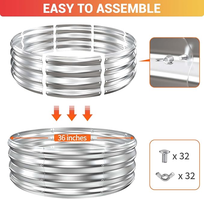 36 Inch Heavy Duty Fire Pit Ring for Outside, 12" Deep Wood Burning Fire Pit Insert, High Heat Resistant Galvanized Steel Firepit for Backyard, Patio, Camping & Outdoor Fireplace