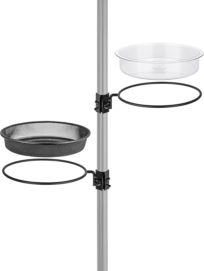 iBorn Bird Feeders Station Mesh Tray and Ring for 1” Pole Stand Station Outdoor Accessory for Humming Bird Feeders for Outside,Fit for 1 Inch Pole, Pack of 1 (Mesh & Water Tray, Pack of 2)