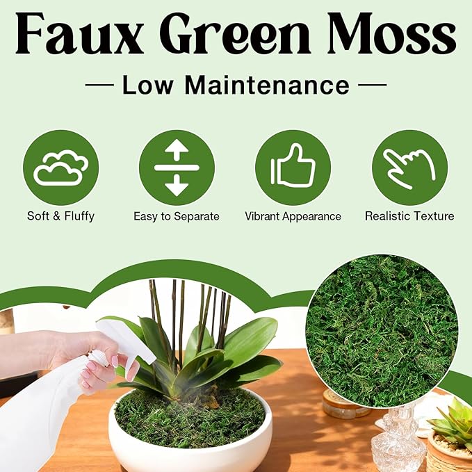 Halatool Fake Green Moss for Plants Indoor Pot Filler, 10OZ Dried Artificial Faux Moss for Crafts, Fairy Garden Terrarium Arts Micro-Landscape DIY Project Table Centerpieces Wedding Christmas Decor