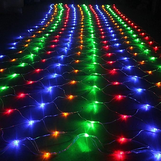 Dazzle Bright Christmas 360 LED Net Lights, 12FT x 5 FT Connectable Waterproof String Lights Clear Wire with 8 Modes, Christmas Decorations for Indoor Outdoor Xmas Yard Garden Decor (Multi Colored)