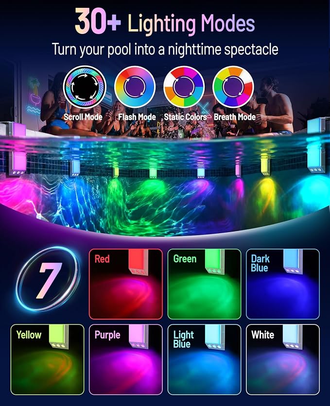 Solar Pool Lights for Inground & Above Ground Pools, 38 LED Magnetic Underwater Submersible Lights with Remote & Timer, IP68 Waterproof Solar Powered Pool Light, 30+ Color Modes