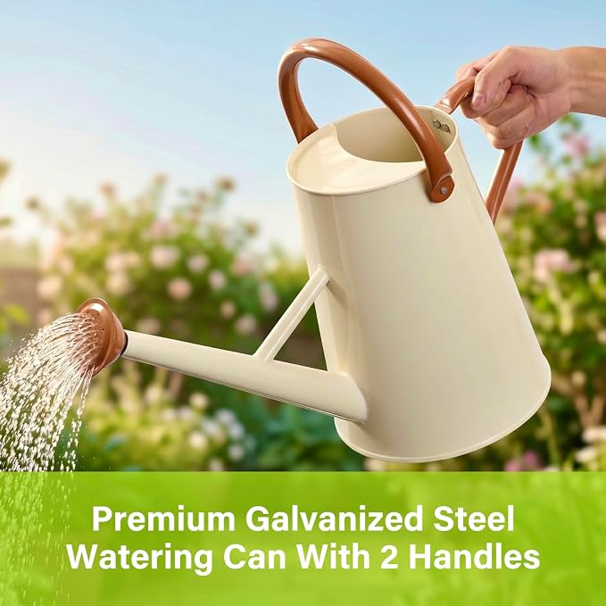 Watering Can for Outdoor&Indoor Plants，1.5 Gallon（5.7L） Metal Watering Can with with Removable Spout，Large Galvanized Steel Garden Flower Water Can Watering Pot with 2 Handles,Cream White