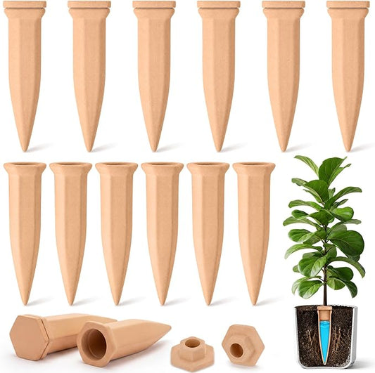 12 Pack Terracotta Watering Spikes with Lids Plant Watering Spikes Automatic Plant Waterer Devices Outdoor Indoor Vacation Friendly Slow Release Self Waterer Planter Insert(Large)
