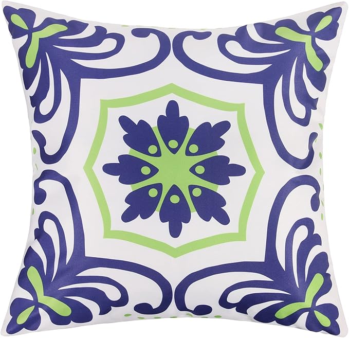 Pyonic Set of 4 Outdoor Pillow Covers 18x18 Waterproof Decorative Throw Pillow Covers Floral Printed Farmhouse Boho Pillowcase for Patio Funiture Garden Navy Blue