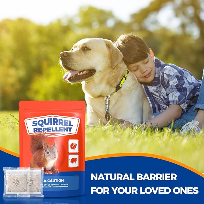 Squirrel Repellent 12 Packs, Keep Squirrels Out of Flower Pots Farmland, Natural Squirrel Deterrent for Bird Feeders, Chipmunk Repellent for Garden Patio, Repel Squirrels from Attic Car Indoor