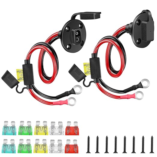 Linkstyle 2PCS 2FT 10AWG SAE Power Socket Sidewall Port to O Ring Quick Connector, SAE Extension Cord Cable for Solar Generator Battery Charger with 12PCS Fuse (10A 15A 20A 25A 30A)