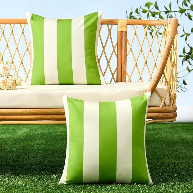 Allorry Outdoor Pillow Covers 18x18 Set of 2 Sage Green Striped Decoration Throw Pillow Covers for Spring Summer Outdoor Waterproof Garden Patio Furniture Sofa Bed Home Decor JB007-E18