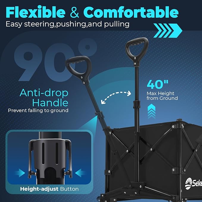 Sekey Collapsible Foldable Wagon with 330lbs Weight Capacity, Heavy Duty Folding Wagon Cart with Big All-Terrain Wheels. Black