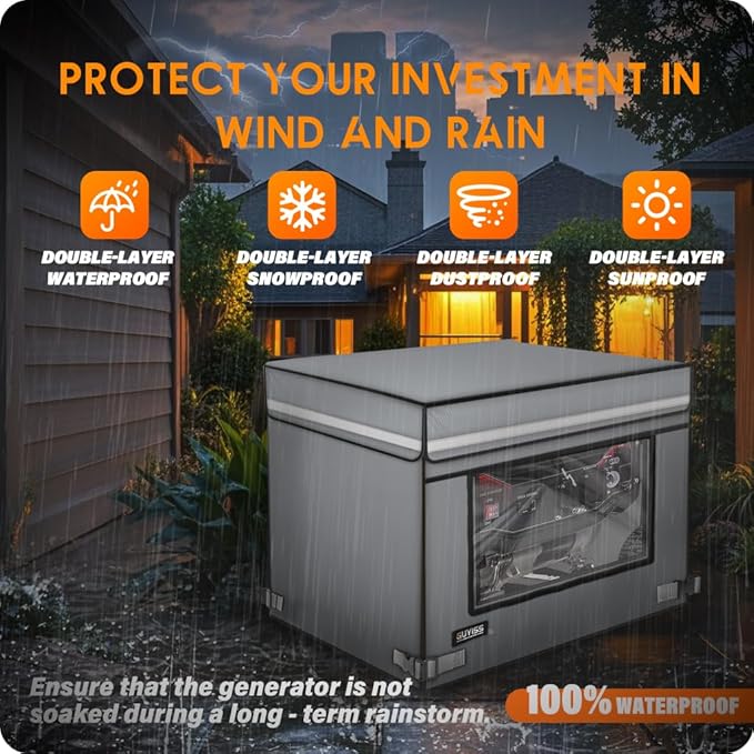 Generator Covers While Running, 32x24x24 inch Generator Cover, 900D+210D Heavy Duty Waterproof, PVC Transparent Visual Operation Window, Top Can Be Opened for Refueling. Gray