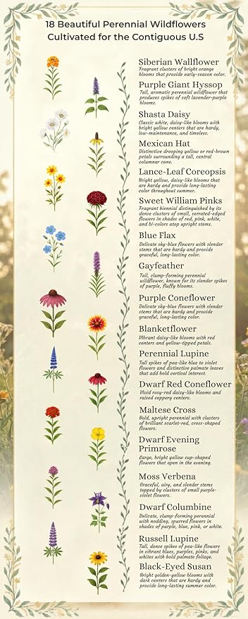United States Nationwide Bulk Perennial Wildflower Seed Mix - All U.S. Zones - Plant in Spring and Fall (1 Pound Covers 2,000 Square feet) (1/8 Pound (2 Ounces))