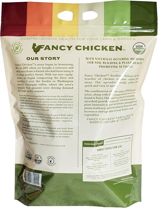 Fancy Chicken All-Purpose Manure - 15lbs Pelleted Dried Organic Chicken Manure | All-Natural Plant Food | Ideal for Vegetables Plants Fruits Trees Lawn Gardening & Farming | USDA Organic