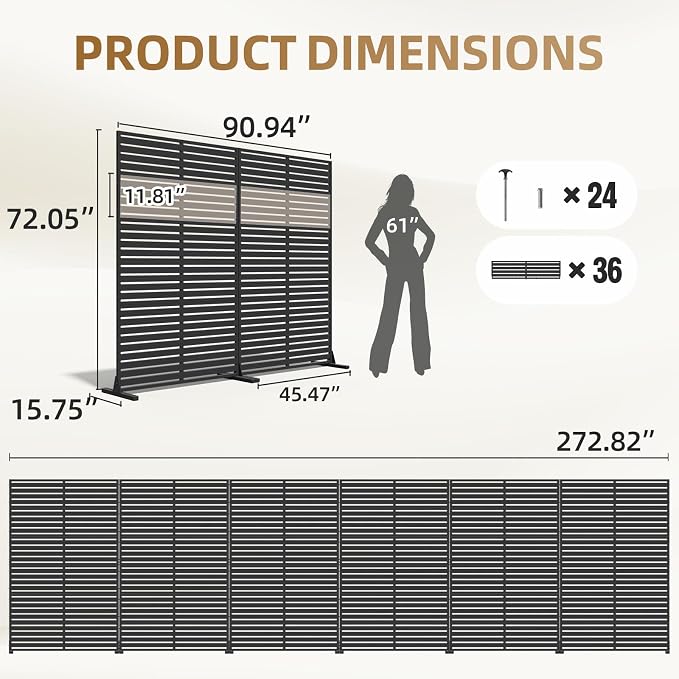 Privacy Fence Screen with Stand 6 Panel 72" H×47" W HDPE Decorative Privacy Panels with Stand, Air Conditioner Fence Panels, Privacy Screen for Outdoor Backyard, Balcony, Pool