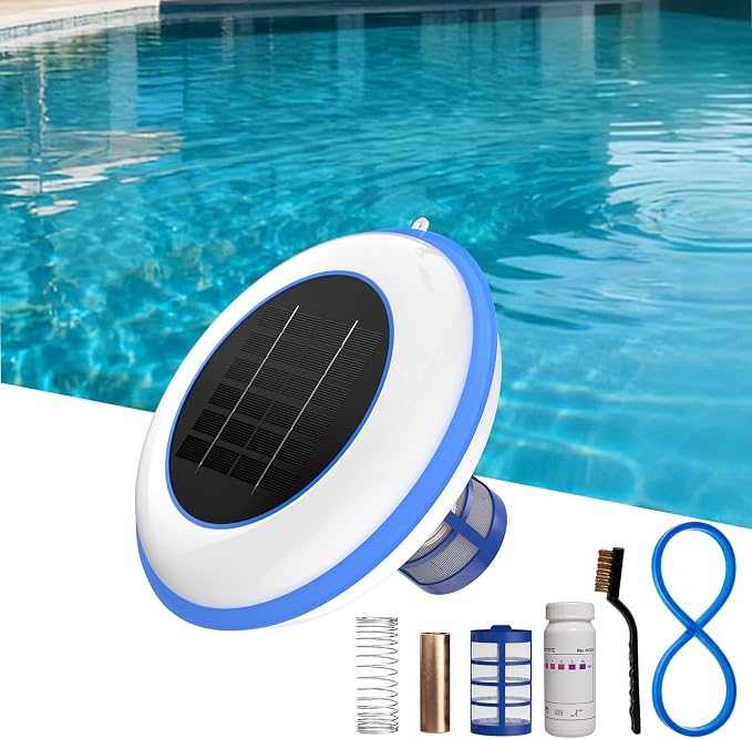 POOLPURE Solar Pool Ionizer, Copper Floating Cleaner, Use up to 85% Less Chlorine, Ideal Pool Cleaner for Above Ground, In-Ground Pools, Spas and Hot Tubs, Up to 35,000 Gal (White)