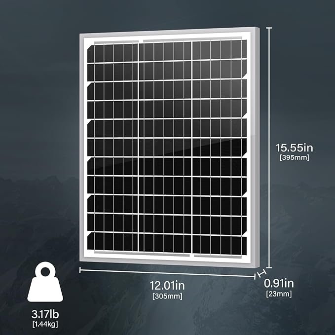 Newpowa 20W 12V Solar Panel Monocrystalline PV Module Designed for 12V Off Grid System RV, Boat, Camper, Trailer, Gate Opener