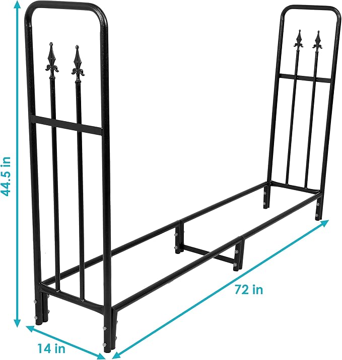 Sunnydaze Indoor/Outdoor 6-Foot Decorative Firewood Log Rack - Powder-Coated Steel Wood - Black