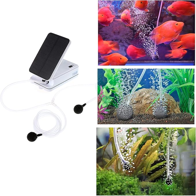 Sunsbell Solar Powered Pond Fish Tank Oxygenator Aerator Air Pump Kit, White, One-Piece, Solar Air Pump, Pond Water Pumps, 0.9L/min, 5V, Plastic, Fishing, Gardening, Pet Health